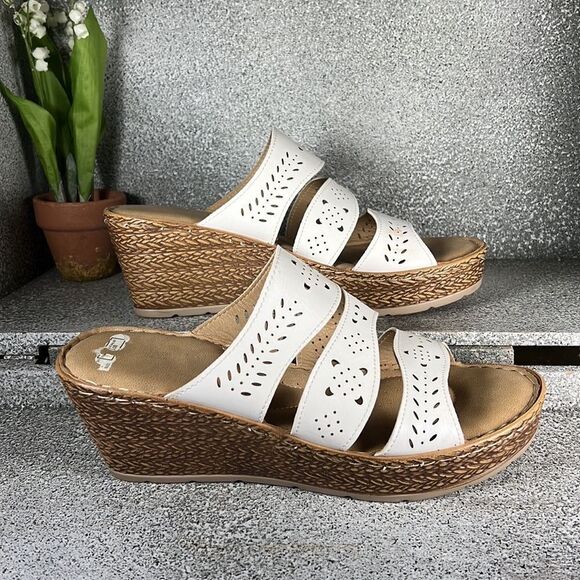 Patrizia By Spring Step Faux White Leather Wedge Sandals Shoes Size 10 - Picture 2 of 7